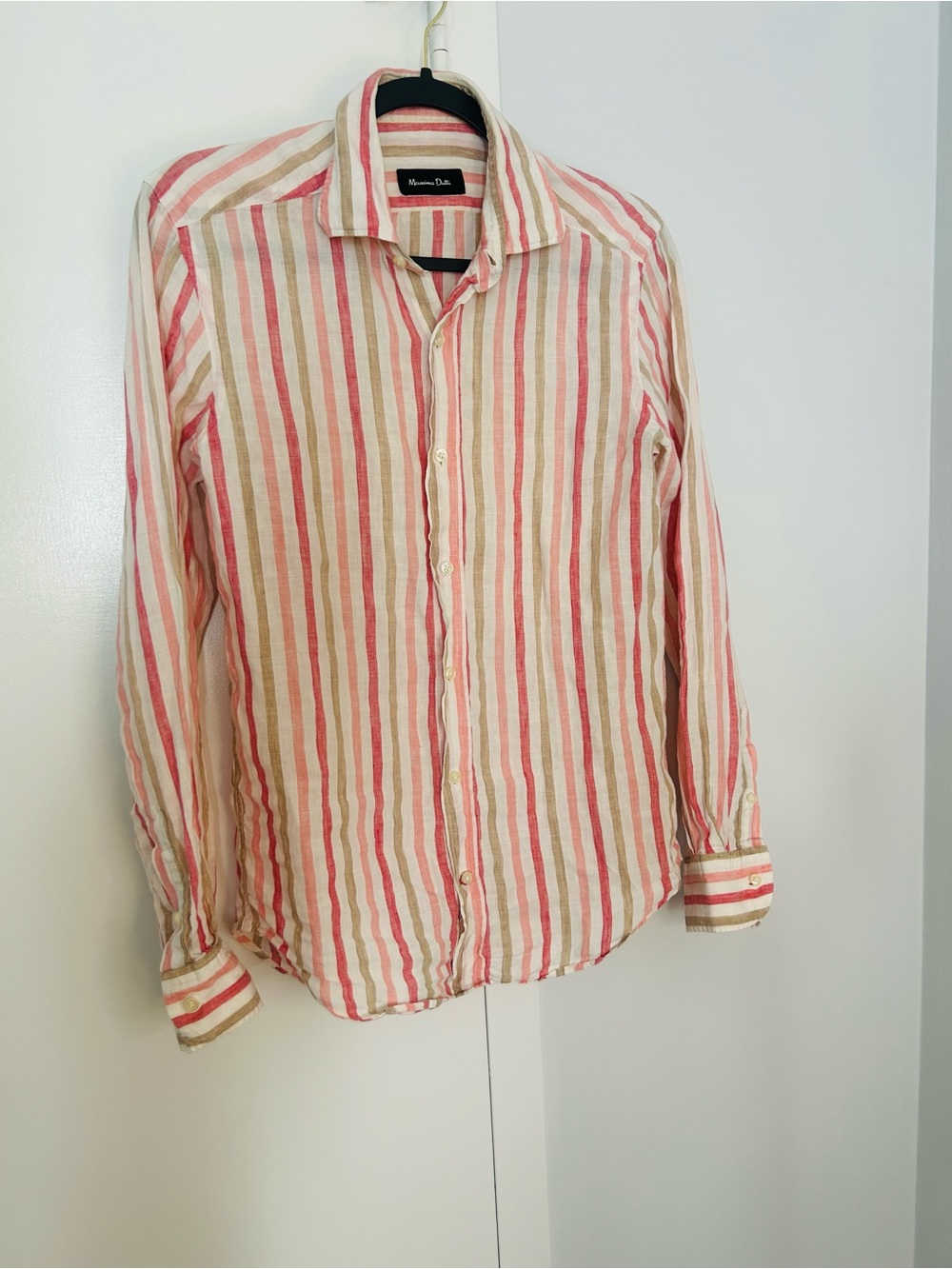 Massimo Dutti Women’s Pink and Cream Striped  Button-Down Shirt Size S